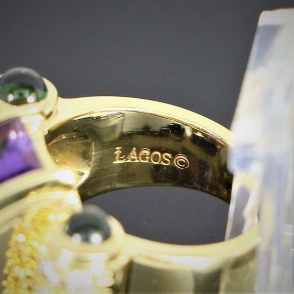 13248 Lagos Caviar 18K Yellow Gold Purple Amethyst Diamond Tourmaline Ring - Picture 8 of 10